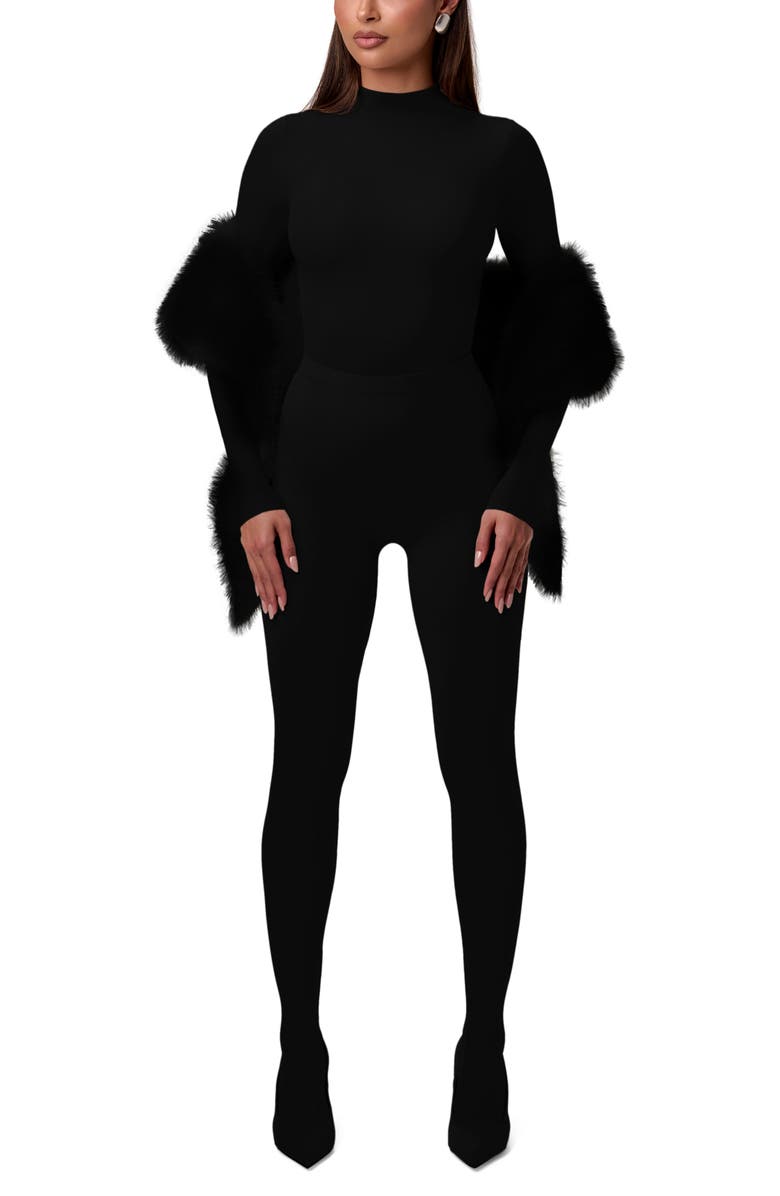 Naked Wardrobe Faux Fur Scarf, Alternate, color, Black