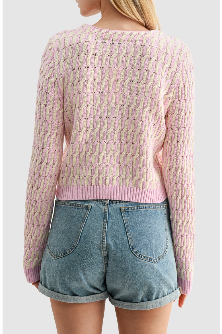 Cable Knit Contrast Cardigan, Alternate, color, PINK BUTTER
