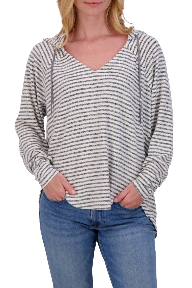 Stripe V-Neck Hoodie, Main, color, GREY STRIPE