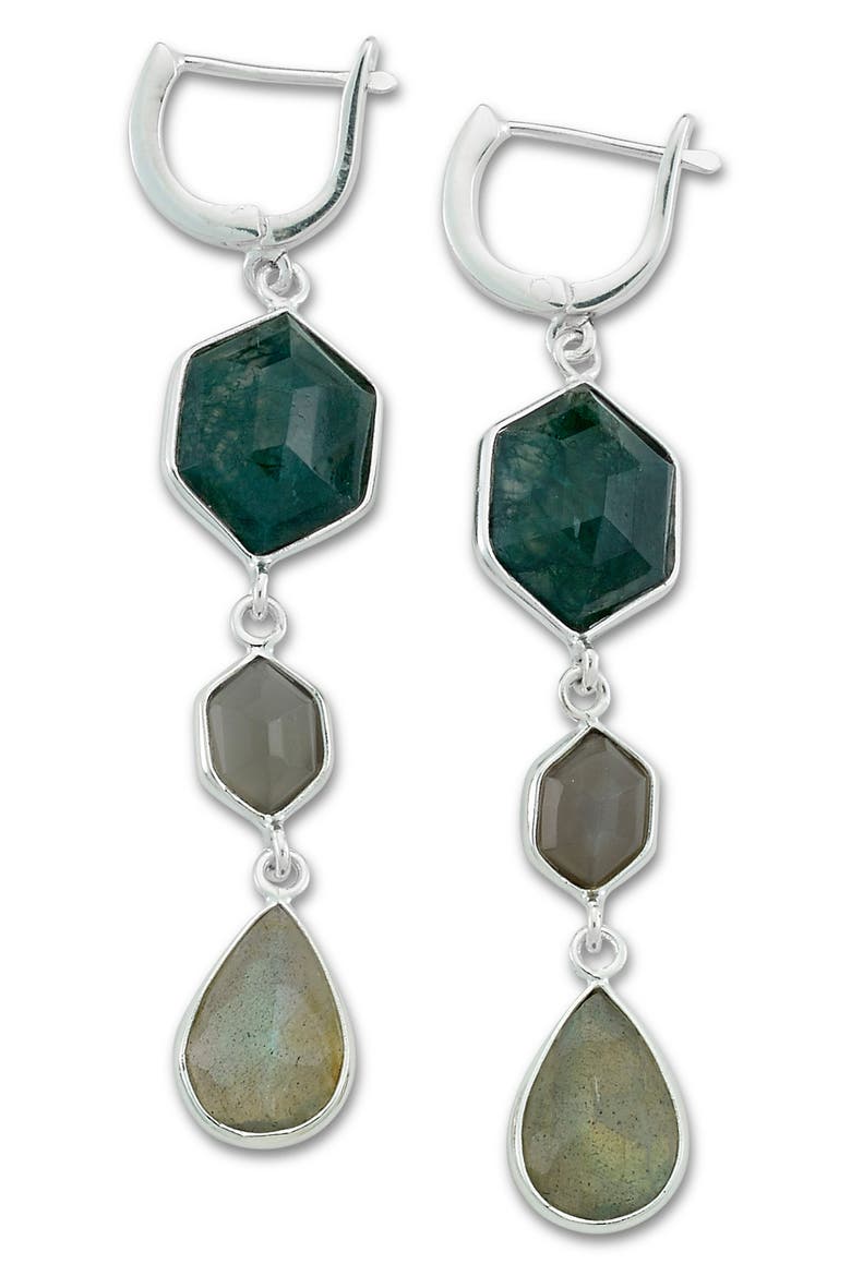 Sterling Silver Multi Stone Drop Earrings, Main, color, GREEN