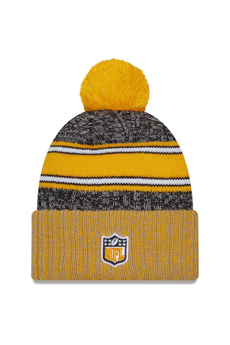 Men's New Era  Black/Gold Pittsburgh Steelers 2023 Sideline Sport Cuffed Pom Knit Hat, Alternate, color, Black