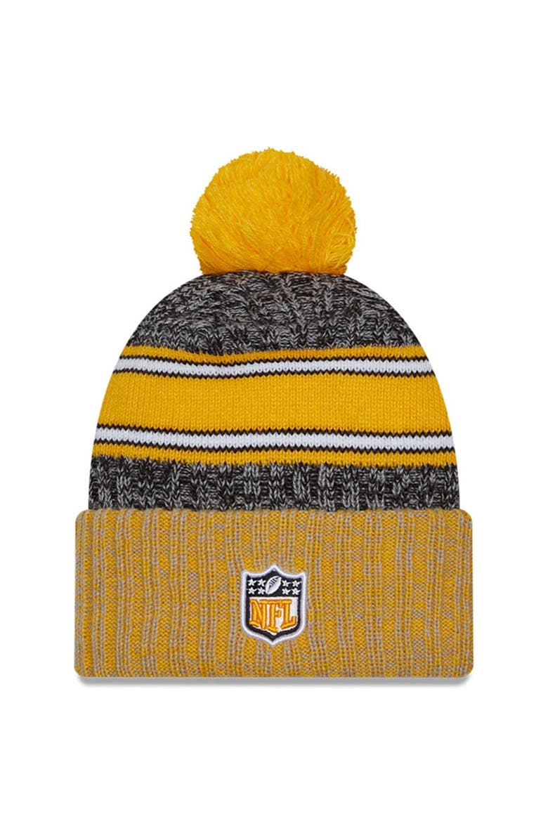 New Era Men's New Era  Black/Gold Pittsburgh Steelers 2023 Sideline Sport Cuffed Pom Knit Hat, Alternate, color, 