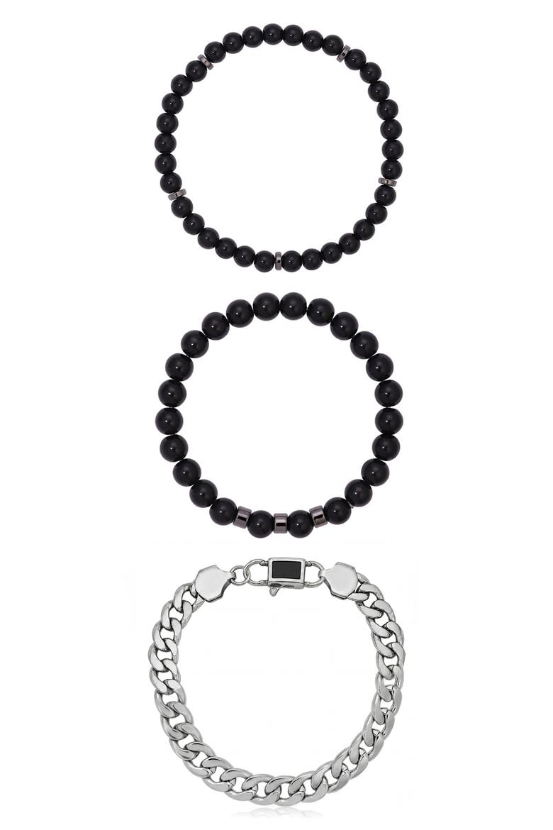 Midnight & Steel Bracelet Set, Main, color, ONYX
