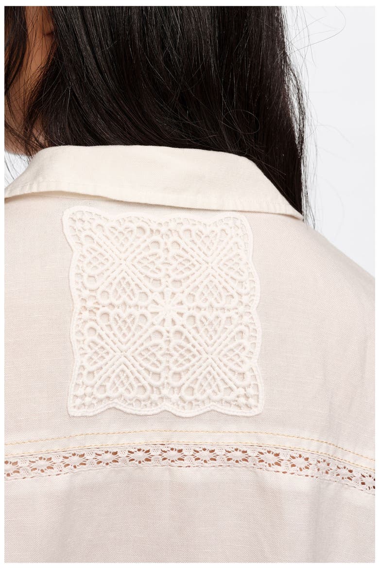 Linen-Blend Lace Trim Shirt, Alternate, color, WHITE