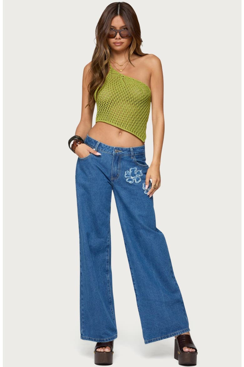 Flower Patch Low Rise Wide Leg Jeans, Alternate, color, BLUE