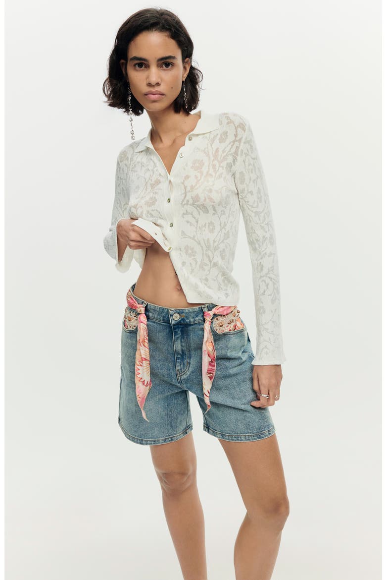 Embroidered Denim Shorts, Alternate, color, MEDIUM BLUE