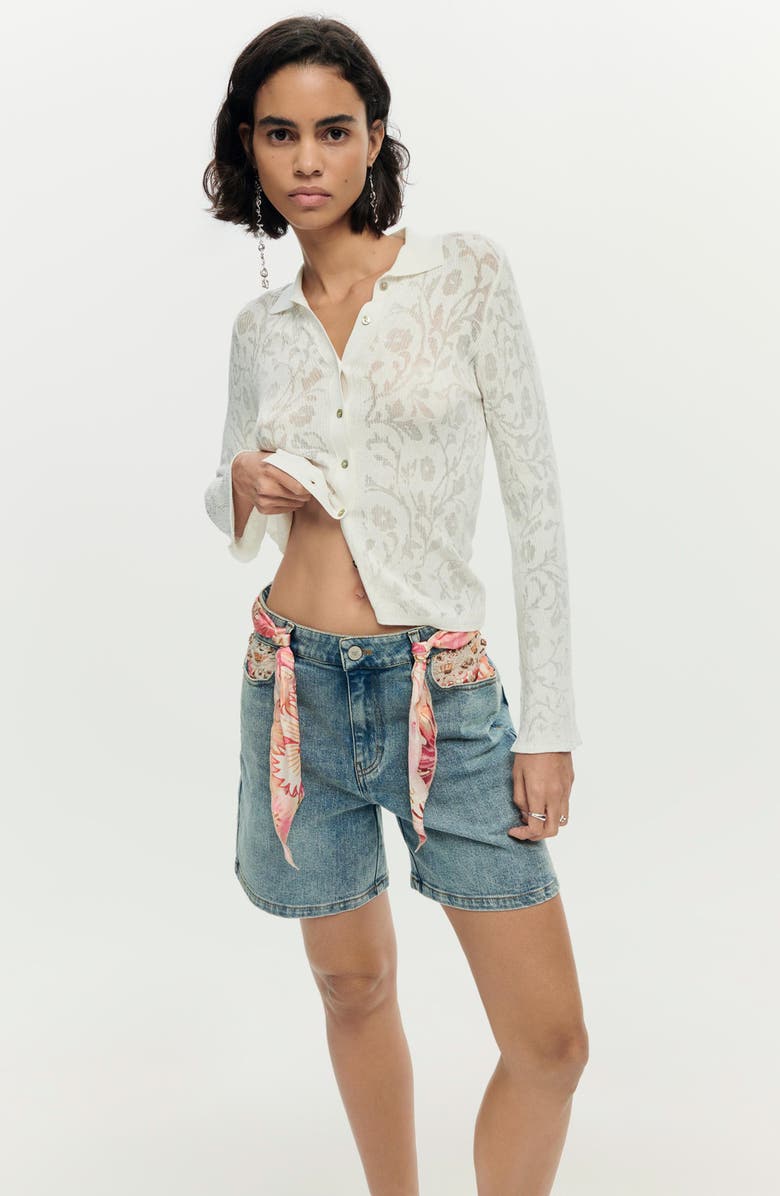 Desigual Embroidered Denim Shorts, Alternate, color, Medium Blue