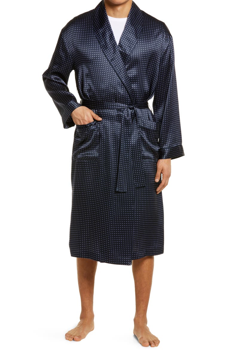 Dot Silk Robe, Main, color, NAVY DOT