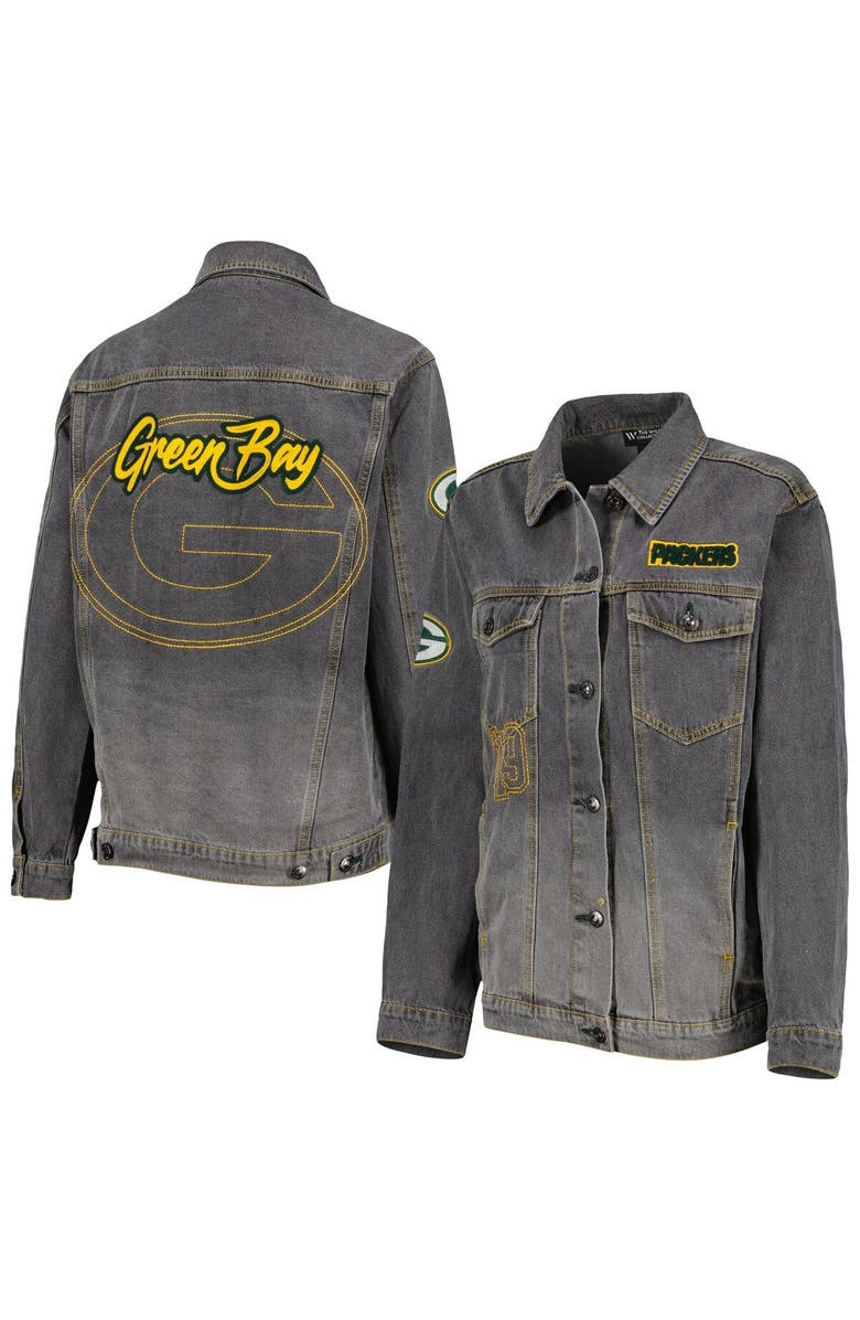 THE WILD COLLECTIVE Women's The Wild Collective Denim Green Bay Packers Faded Button-Up Jacket, Main, color, 