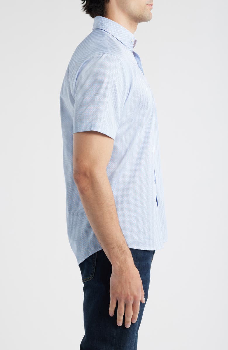 Peter Millar Theo Geo Print Short Sleeve Cotton Button-Up Shirt, Alternate, color, Blue Poppy