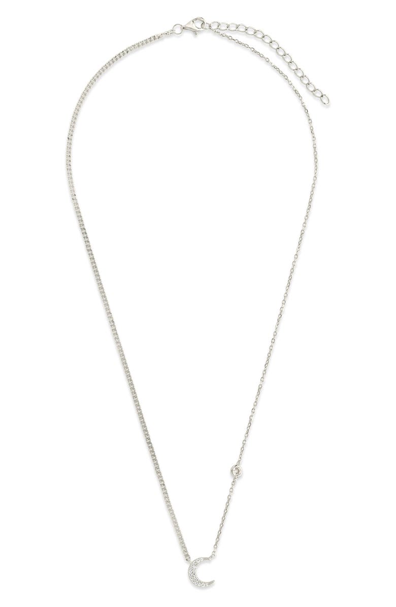 Sterling Forever Cubic Zirconia Crescent Moon Pendant Necklace, Alternate, color, Silver