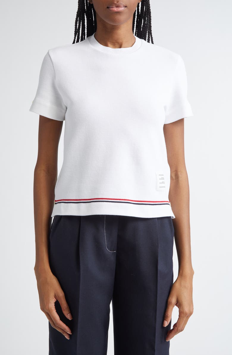 Thom Browne Notched Stretch Cotton T-Shirt, Main, color, 