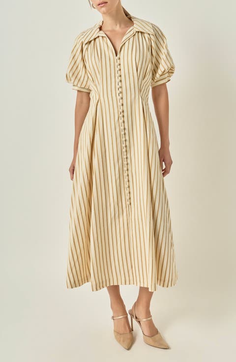 Striped Fit and Flare Midi Dress