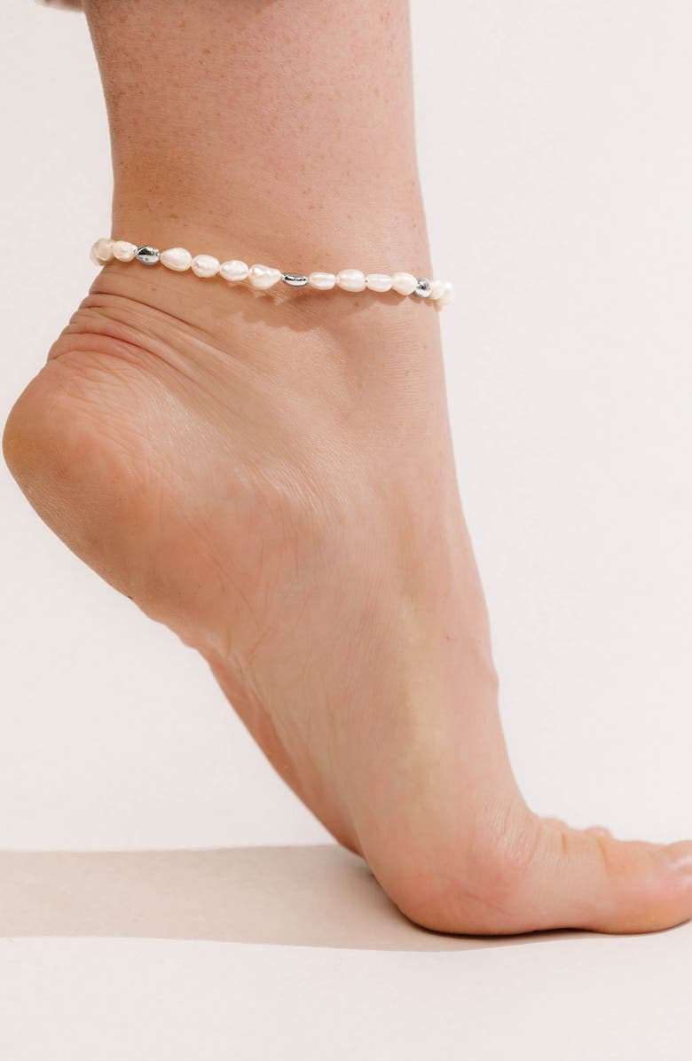 Ettika Freshwater Pearl Pebble Anklet, Alternate, color, Silver