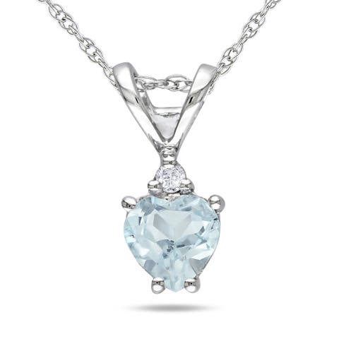 Gemstone & Diamond Solitaire Heart Necklace 10K