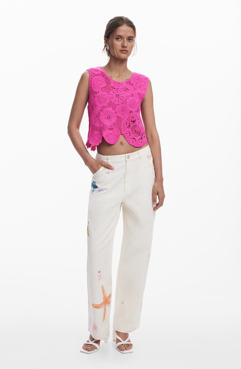 Desigual Crochet Cover-Up Crop Top, Alternate, color,
