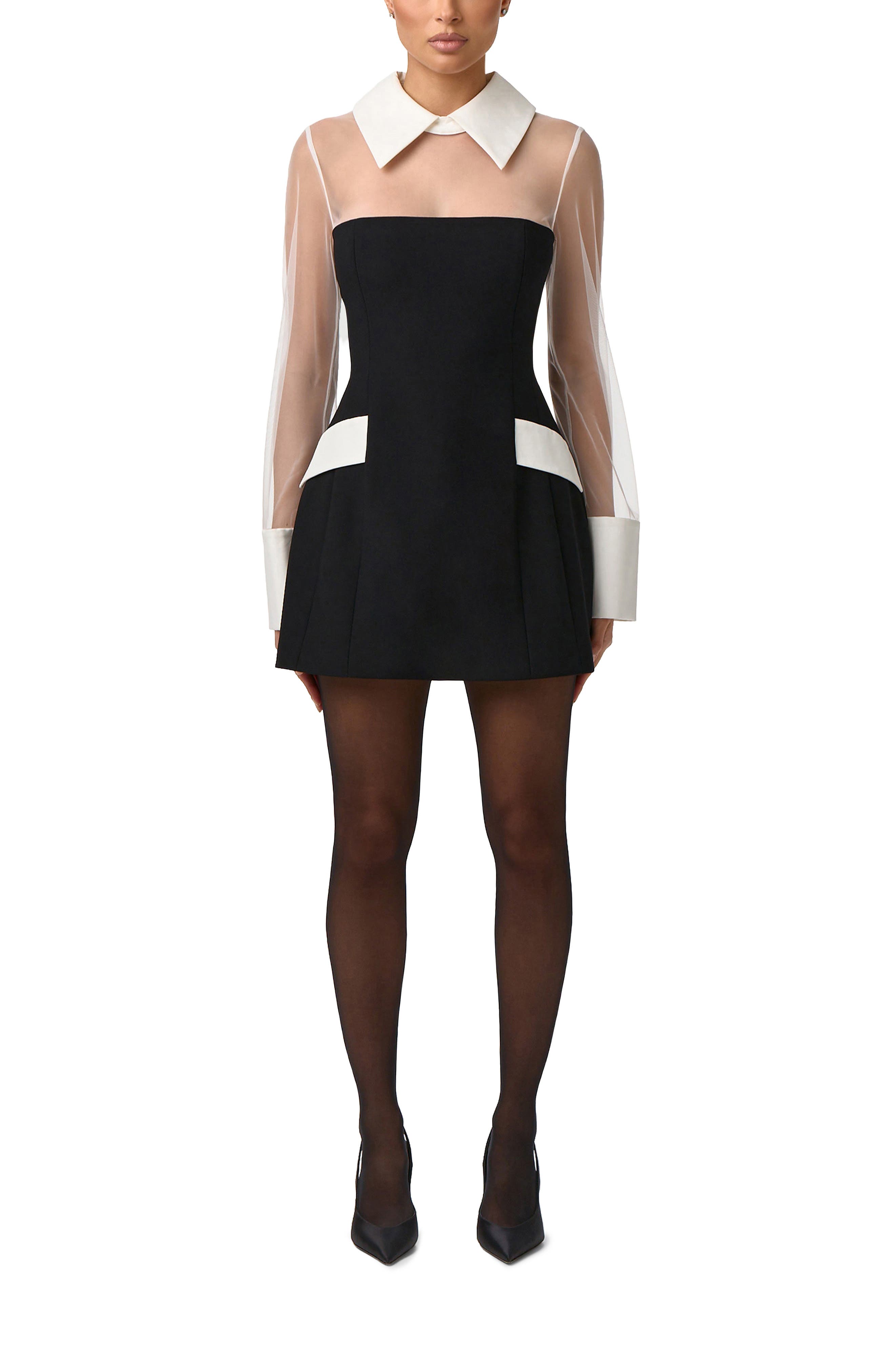 Sheer Panel Long Sleeve Minidress
