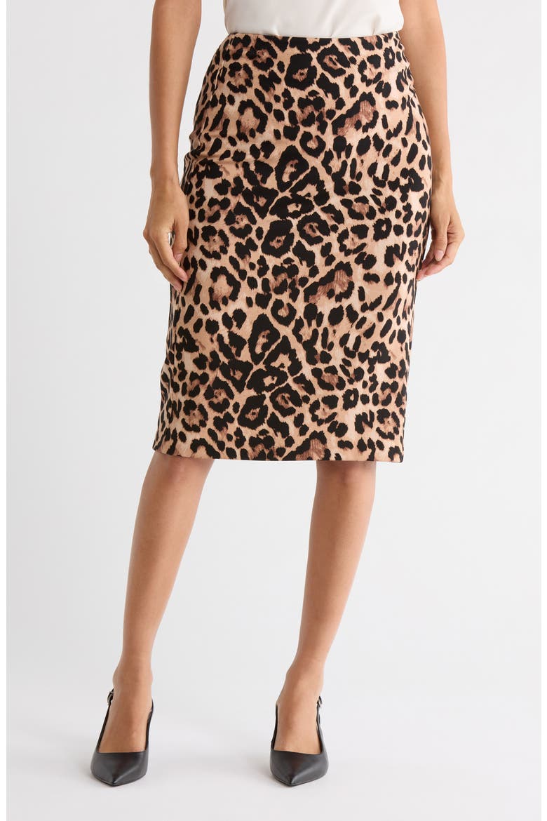 Leopard Print Ponte Knit Pencil Skirt, Main, color, CHEETAH PRINT