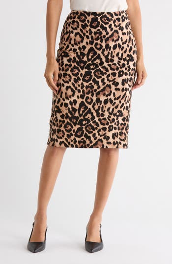 T Tahari Leopard Print Ponte Knit Pencil Skirt In Animal Print