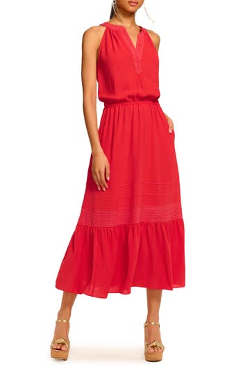 Ramy Brook Carmen Tiered Sleeveless Midi Dress In Orange