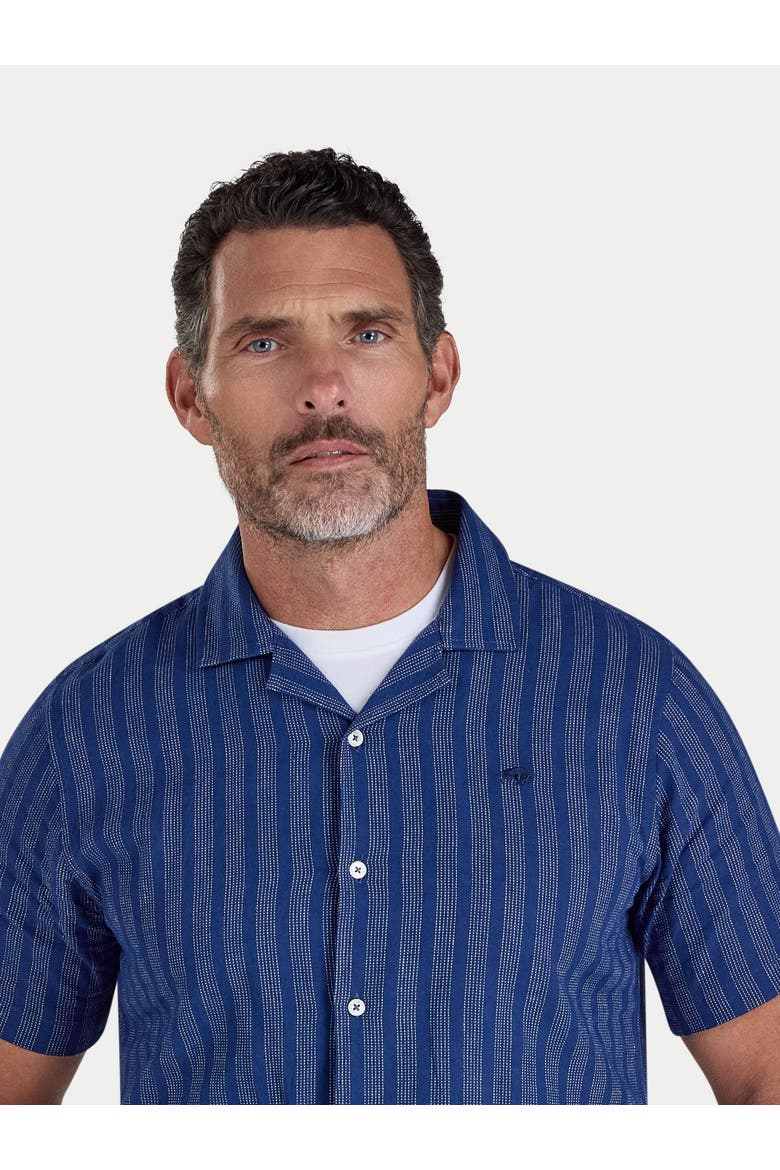 Athen Stripe Linen Blend Shirt, Alternate, color, Navy