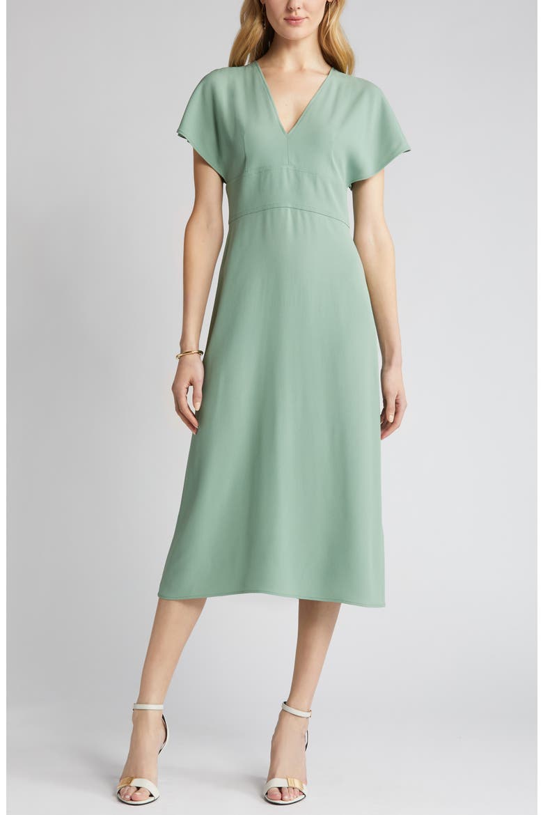 Dawinga Flutter Sleeve A-Line Dress, Alternate, color, COOL GREEN