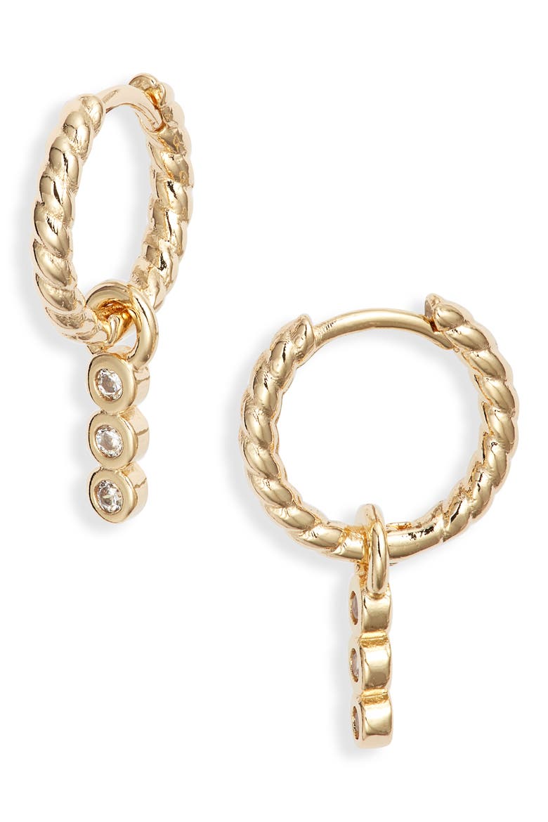 Cascade Cubic Zirconia Hoop Earrings, Main, color, GOLD