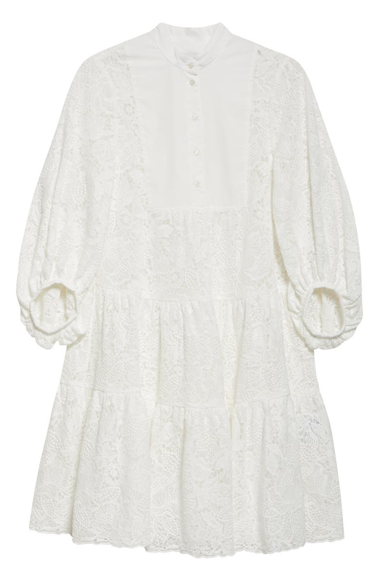 Erdem Long Sleeve Tiered Lace Minidress, Alternate, color, Ivory