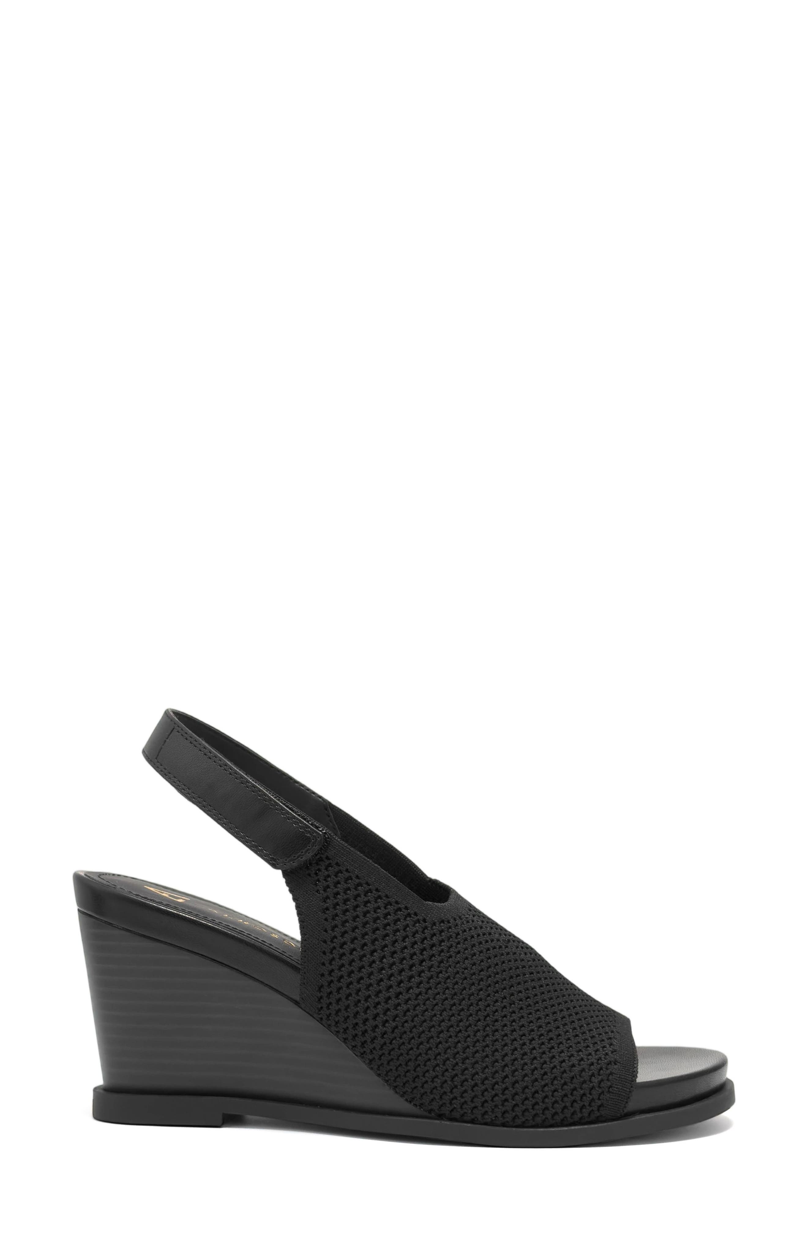 Dell Textured Knit Slingback Wedge Sandal, Alternate, color, BLACK BLACK