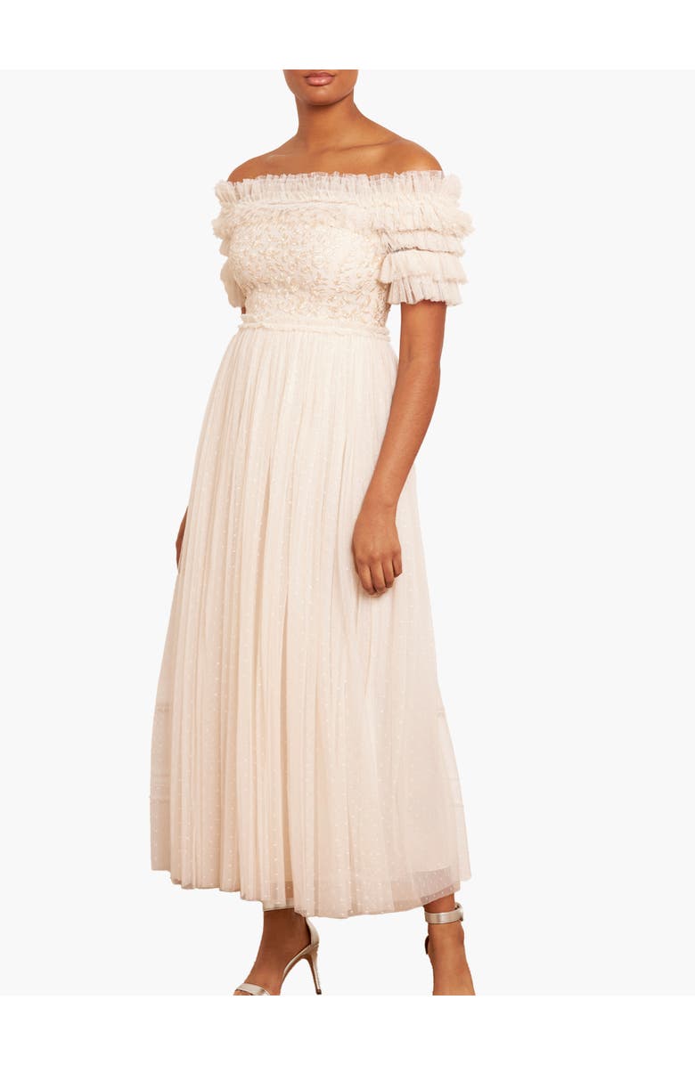 Needle & Thread Midsummer Lace Off Shoulder Ankle Gown, Main, color, Cream