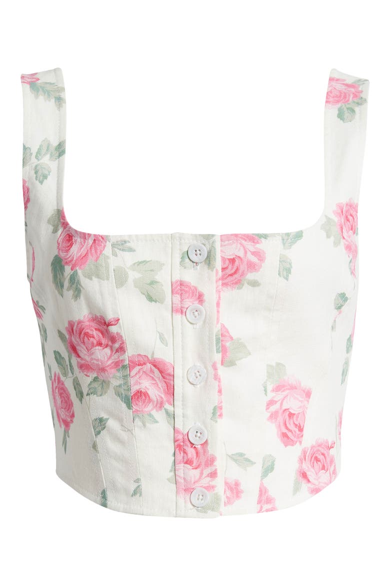 Romeo Floral Linen Blend Crop Top, Alternate, color, IVORY ROSES