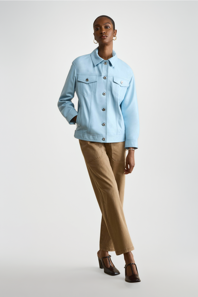 Bobbie Leather Shirt Jacket, Alternate, color, Blue