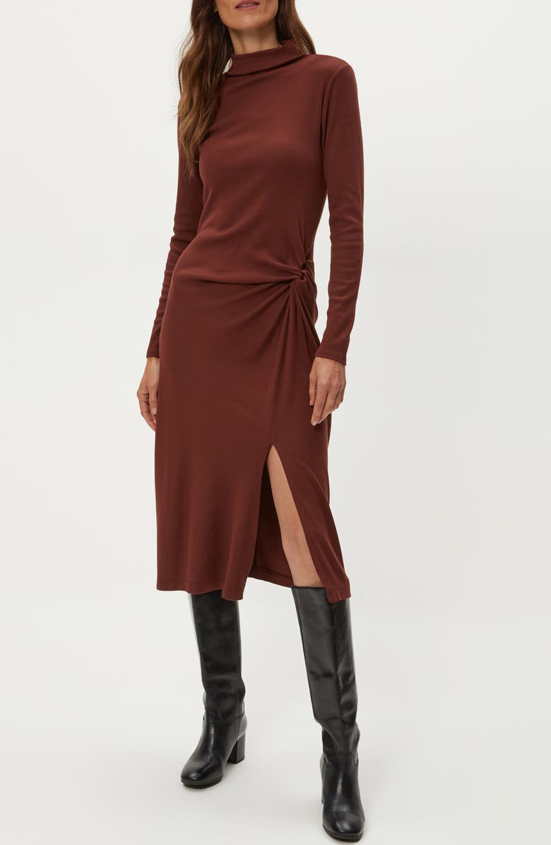 Michael Stars Tish Twisted Mock Neck Long Sleeve Midi Dress, Alternate, color, Espresso