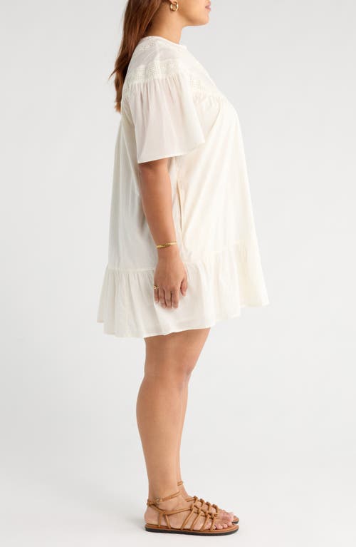 Treasure & Bond Lace Yoke Cotton Shift Dress In White