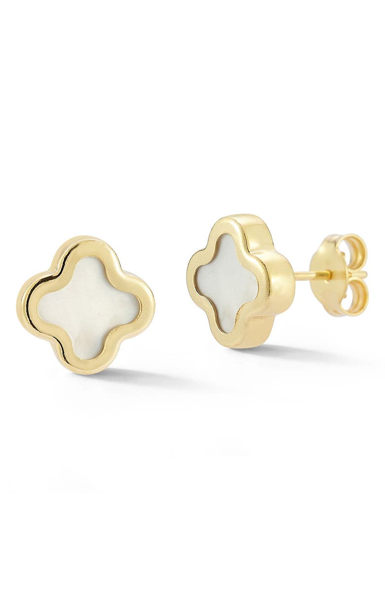 Ember Fine Jewelry Mother-of-Pearl Clover Stud Earrings, Main, color, 