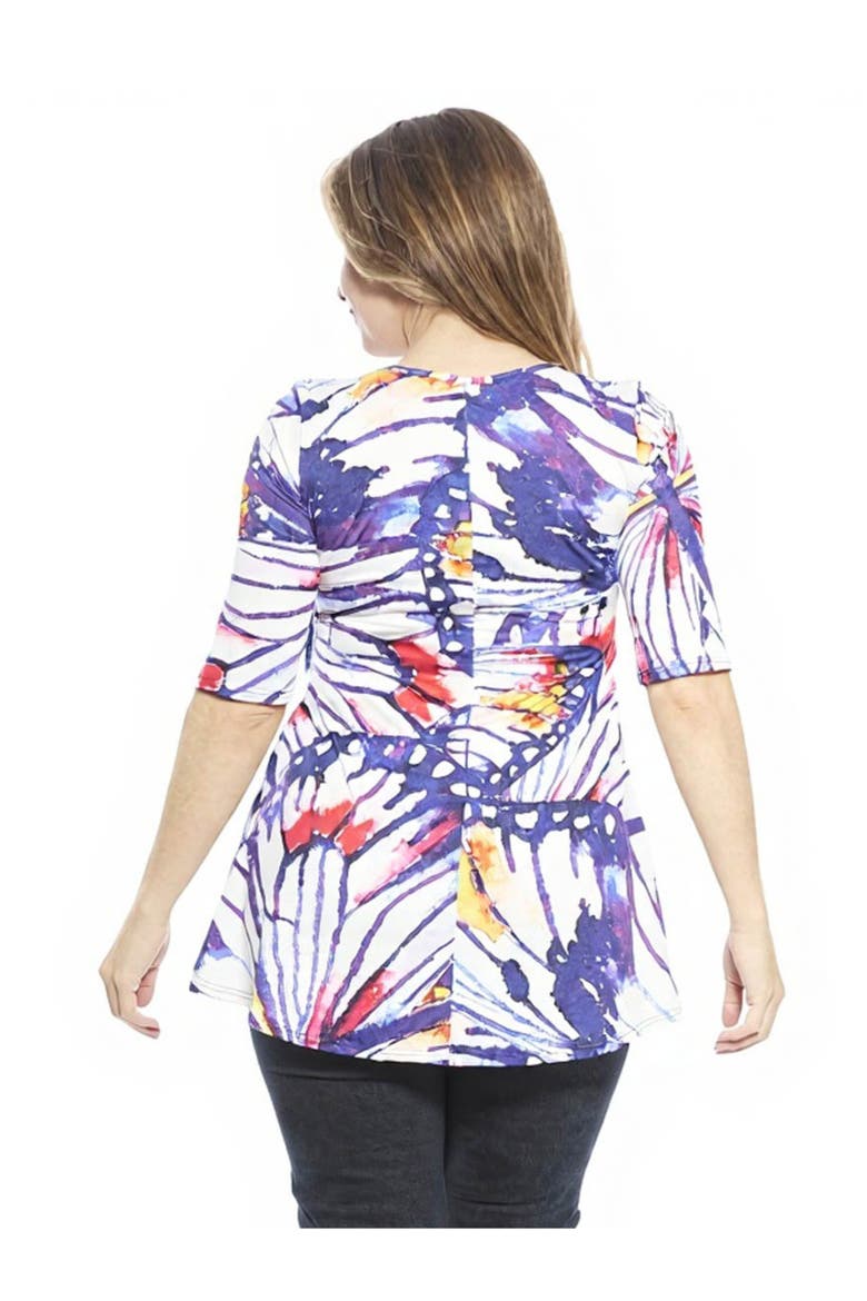 Plus Size Butterfly Scoop Neck Elbow Sleeve Tunic Top, Alternate, color, Purple Multi