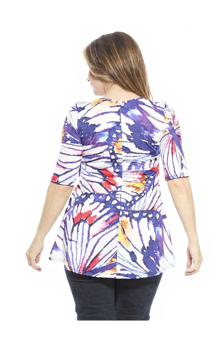 24seven Comfort Apparel Plus Size Butterfly Scoop Neck Elbow Sleeve Tunic Top, Alternate, color, Purple Multi