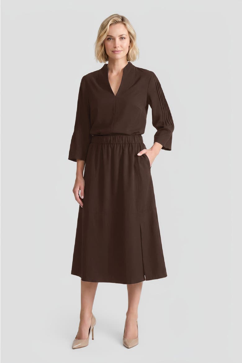 Flare Sleeve Faux Suede Blouse, Alternate, color, Dark Umber