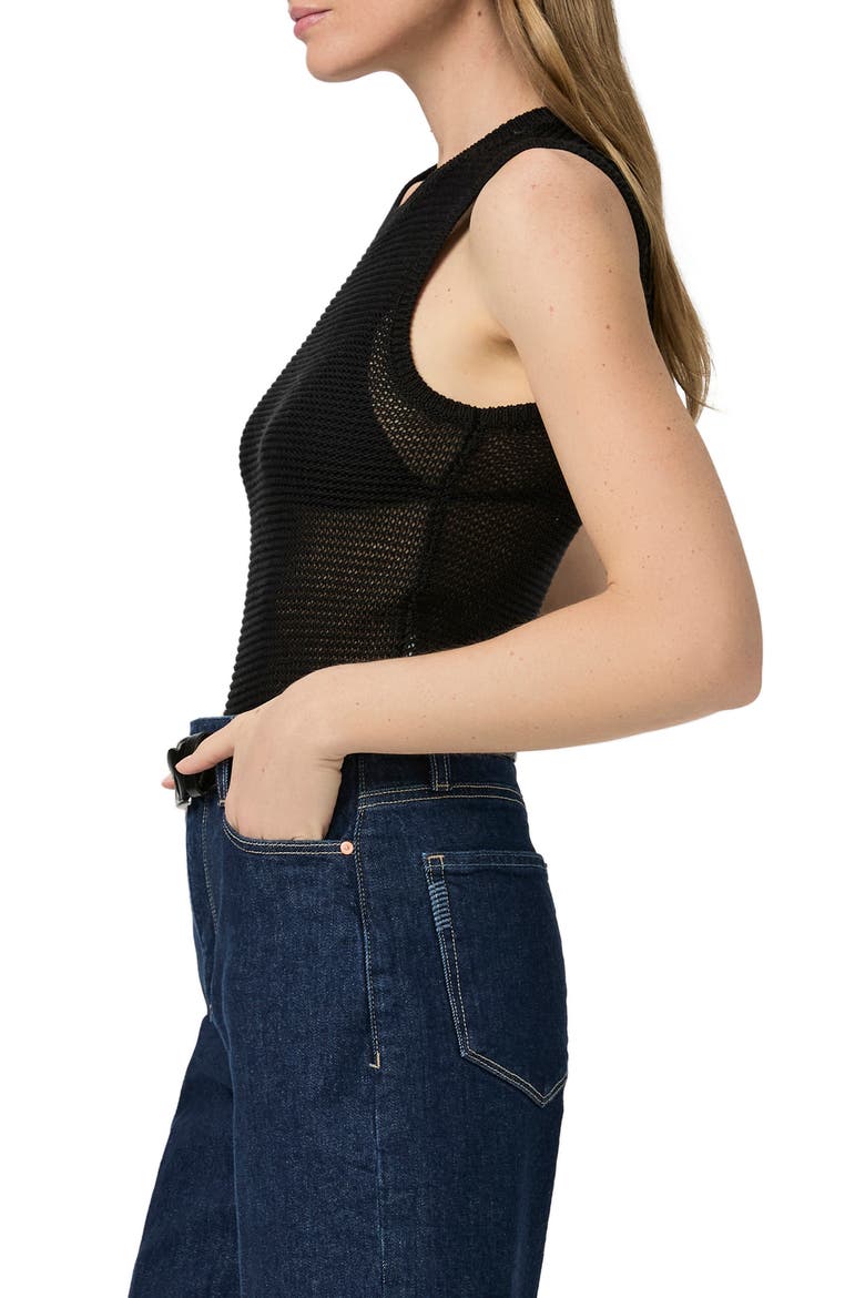 Minthara Semisheer Open Stitch Cotton Tank, Alternate, color, BLACK