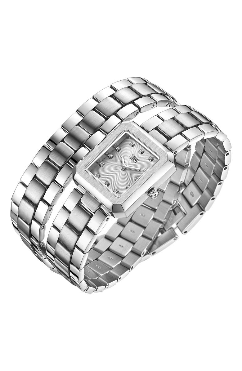 JBW Arc Lab-Created Diamond Double Wrap Bracelet Watch, 23mm, Alternate, color, Stainless Steel