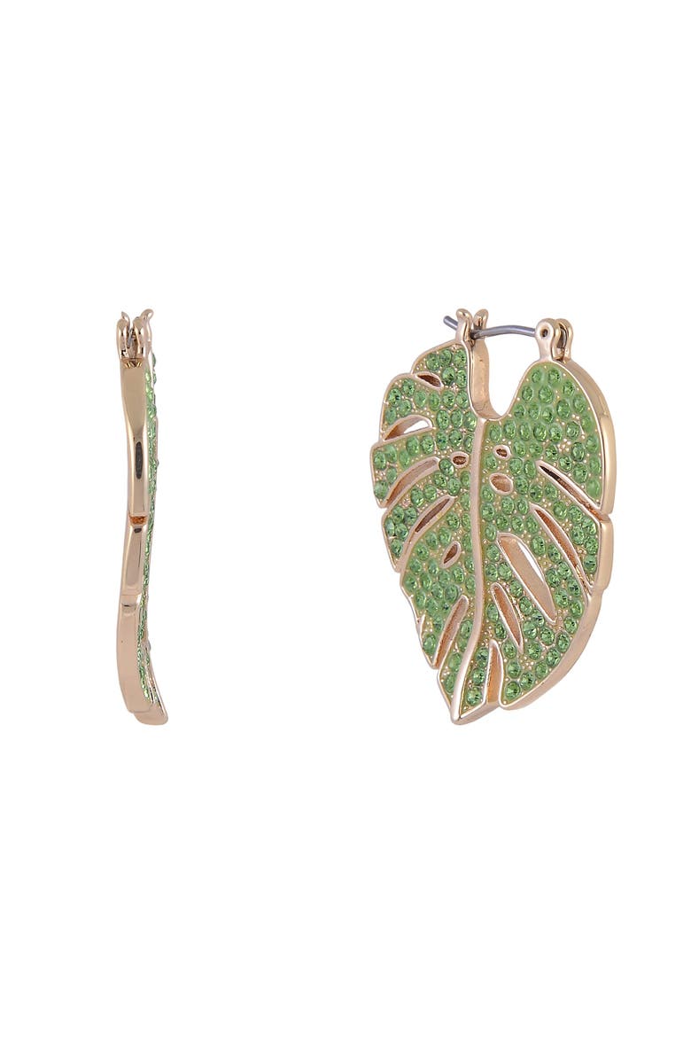 Green Stone Palm Hoop Earrings, Main, color, Green