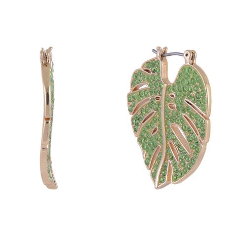 Green Stone Palm Hoop Earrings