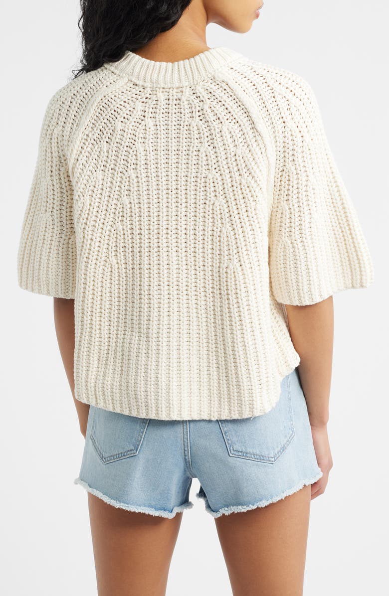 Free People Amy Short Sleeve Cotton Sweater, Alternate, color, Whisper White