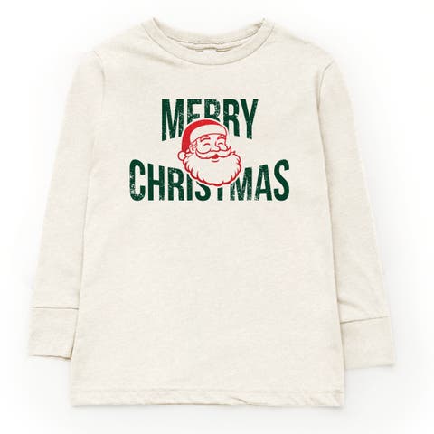 Merry Christmas Arched Glitter Santa Long Sleeve T-Shirt (Little Kid & Big Kid)