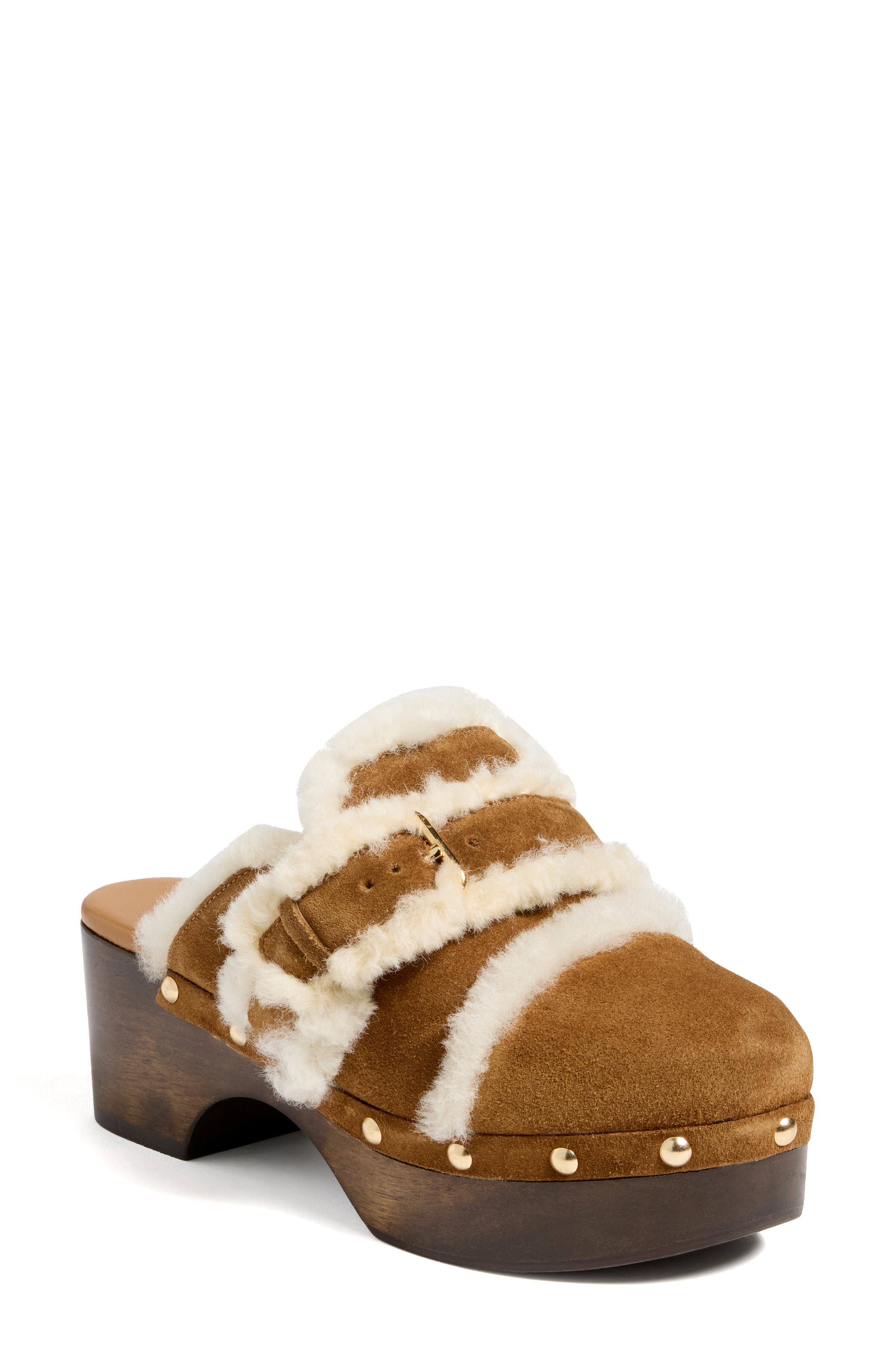 Cinq à Sept Wrenley Genuine Shearling Buckle Clog, Main, color, Golden Sienna
