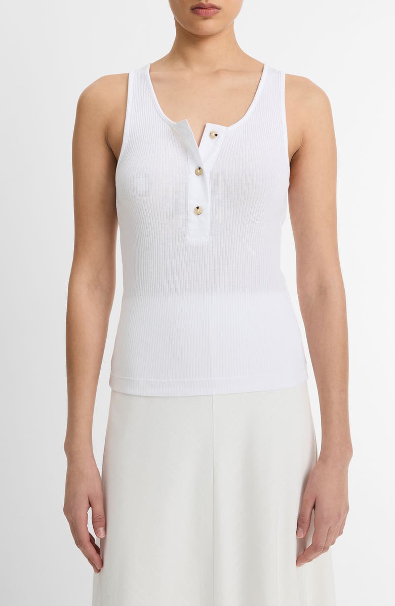 Vince Rib Pima Cotton Henley Tank, Main, color, Optic White