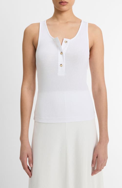 Vince Rib Pima Cotton Henley Tank In Optic White