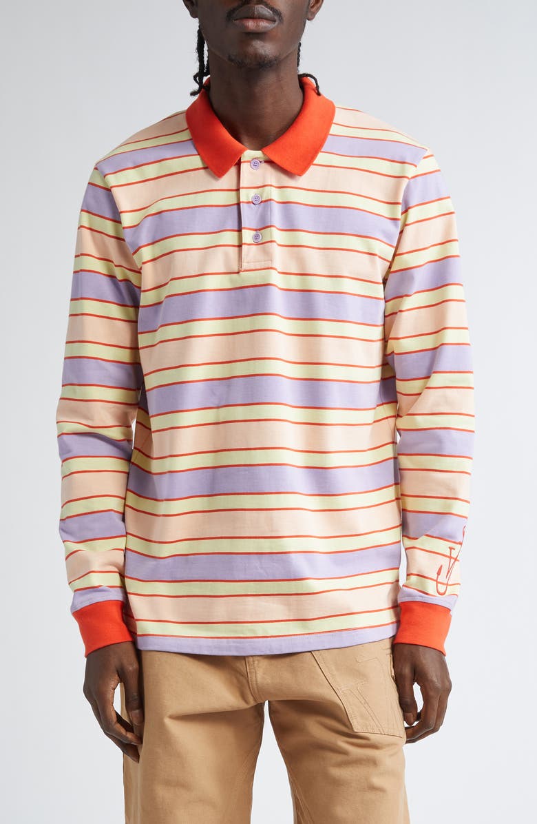 JW Anderson Stripe Contrast Trim Cotton Polo, Main, color, 
