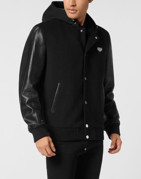 Hooded Varsity Bomber Jacket Men