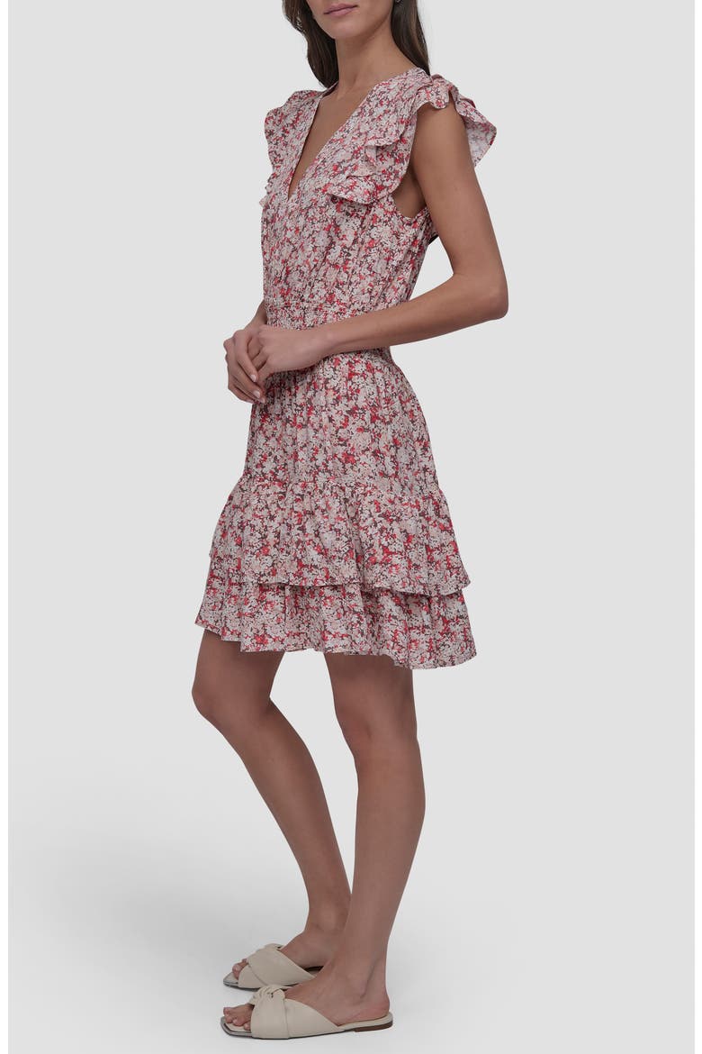 Pleated V-Neck Dress, Alternate, color, DITSY FLORAL RED